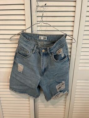 Classic Distressed High-Waist Denim Shorts - Light Blue